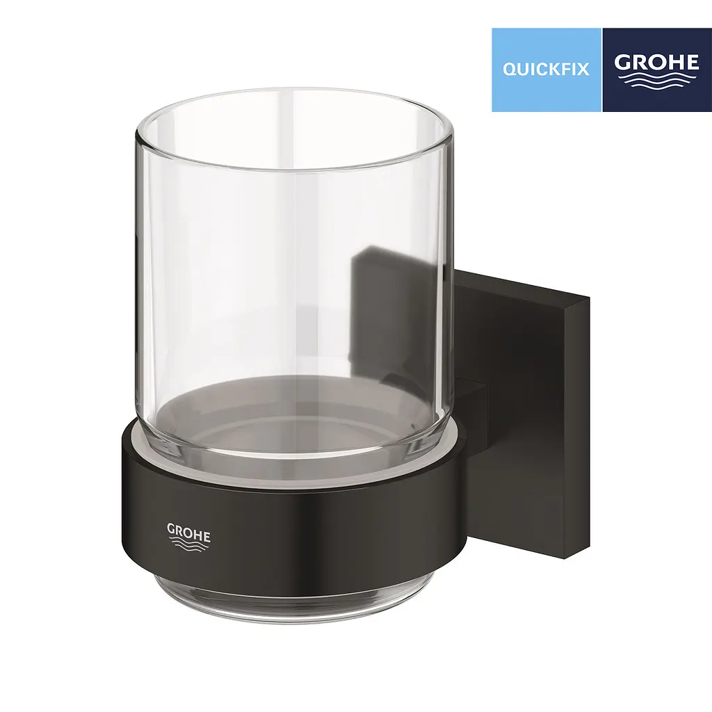 Склянка з тримачем для ванної кімнати Grohe QuickFix Start Cube 410972430 чорний - фото 3