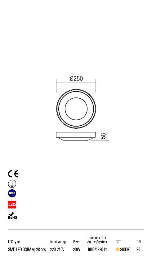 Стельовий світильник OSIRIS PL LED SMD 20W IP65 WH 3000K(5.1.2) Redo 90118 - фото 3