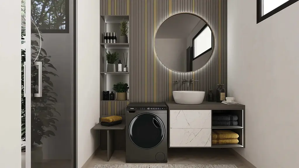 Haier Пральна машина фронтальна, 5кг, 1200, A, 42.3см, дисплей, інвертор, люк чорний, Wi-Fi, висота 70см, сріблястий - фото 2