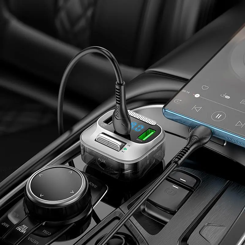 Адаптер ФМ трансмітер для авто HOCO Bravery car BT FM transmitter E75 3 порти 30 вт прозорий - фото 4