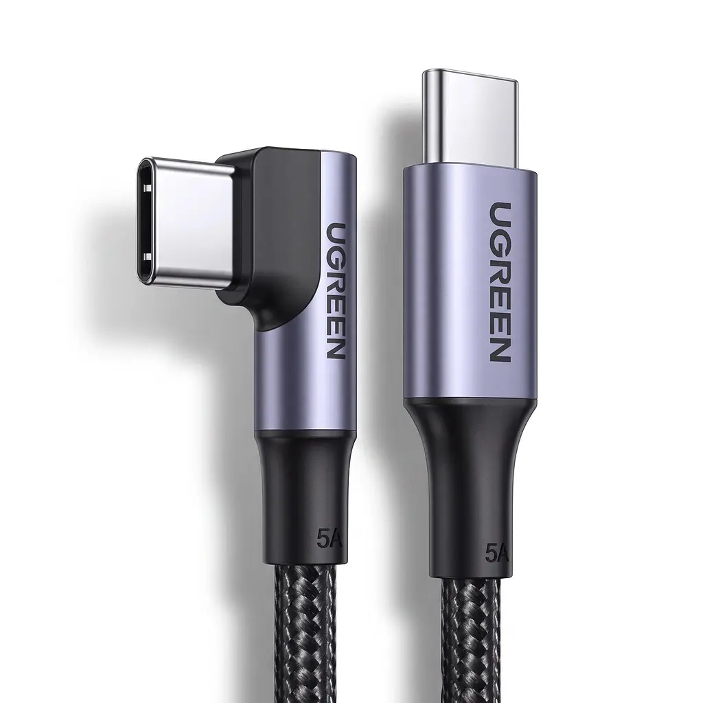 Кабель UGREEN US334 USB-C - USB-C кутовий 90° PD 100 Вт 2 м космічний сірий (70645)