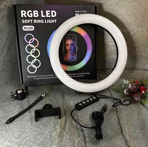 Кольцевая LED лампа для студийного освещения Ring RGB MJ18 18 см с пультом - фото 8