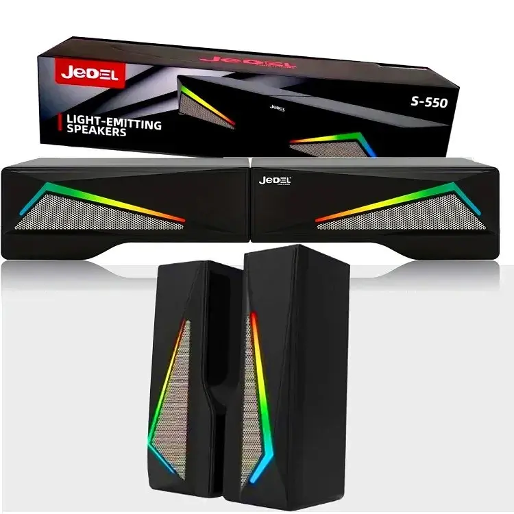 Стаціонарні дротяні комп'ютерні колонки PC 2.0 USB стерео акустика 3Wx2 з RGB підсвічуванням акустична система JEDEL S550 чорні - фото 2