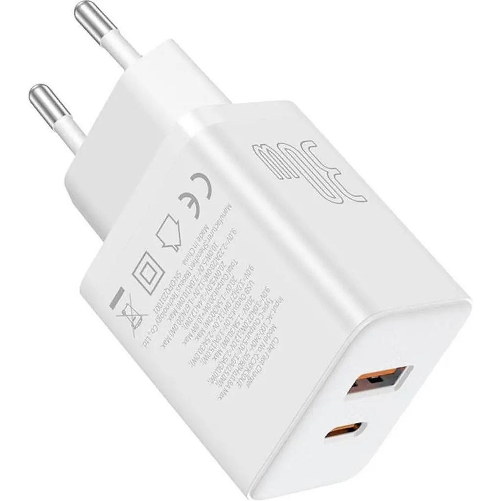 Мережевий зарядний пристрій Baseus Cube Baseus Cube 30W USB-A + USB-C Moon White (P10111404213-00) [132864] - фото 5
