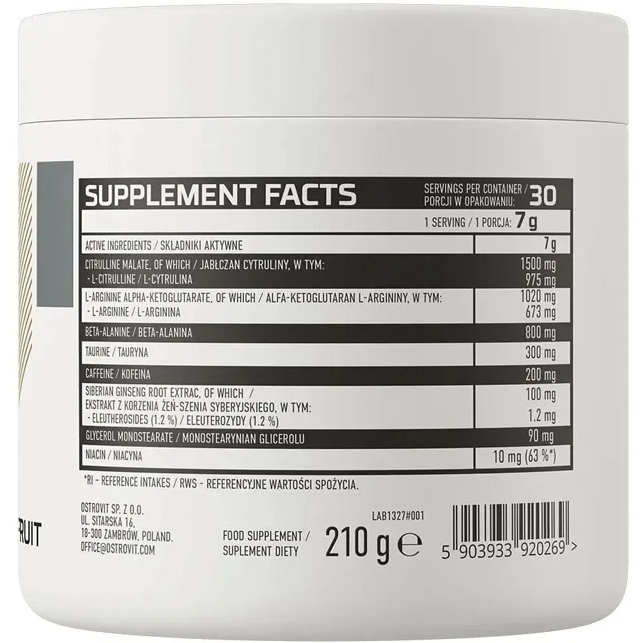 Передтренувальний комплекс OstroVit Endurance Pre-Workout Грейпфрут 210 г - фото 2