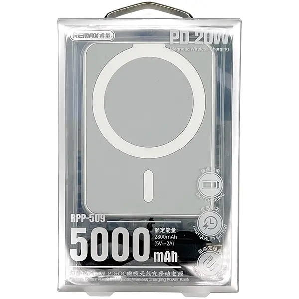 Міні повербанк Remax 5000mAh 20W із MagSafe RPP-509 зі швидкою зарядкою PD+QC USB-C, Білий - фото 3