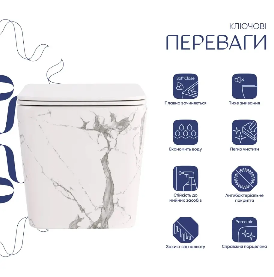 Унітаз підвісний Qtap Tern Ultra Quiet, Marble, з сидінням Slim Duroplast / Soft-close / Quick Release QTTER26MR49002 - фото 2