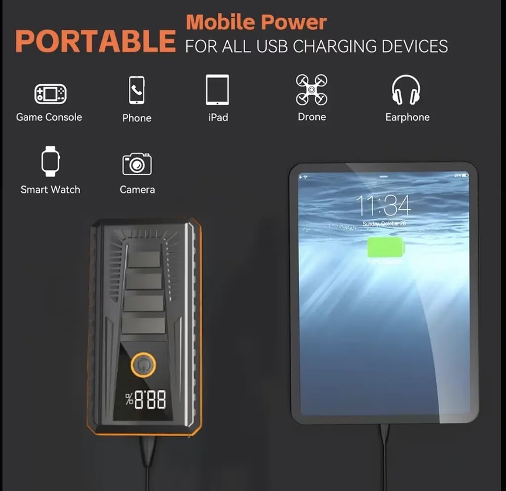 Пусковий пристрій для авто Jump Starter 12V, портативний бустер з LCD дисплеєм - стартер - фото 5