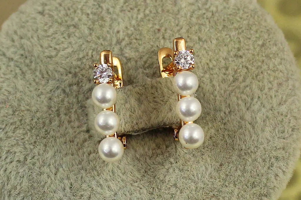 Сережки Xuping Jewelry доріжка з перлин 1,8 см золотисті - фото 2