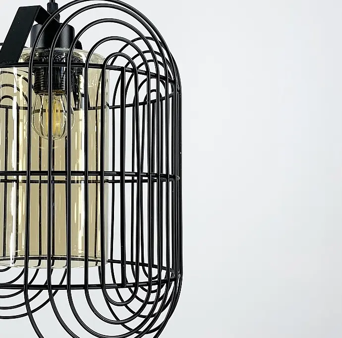 Подвесная люстра в стиле лофт на 3 лампы в черном корпусе Line.F Цвет плафона Янтарный - фото 3