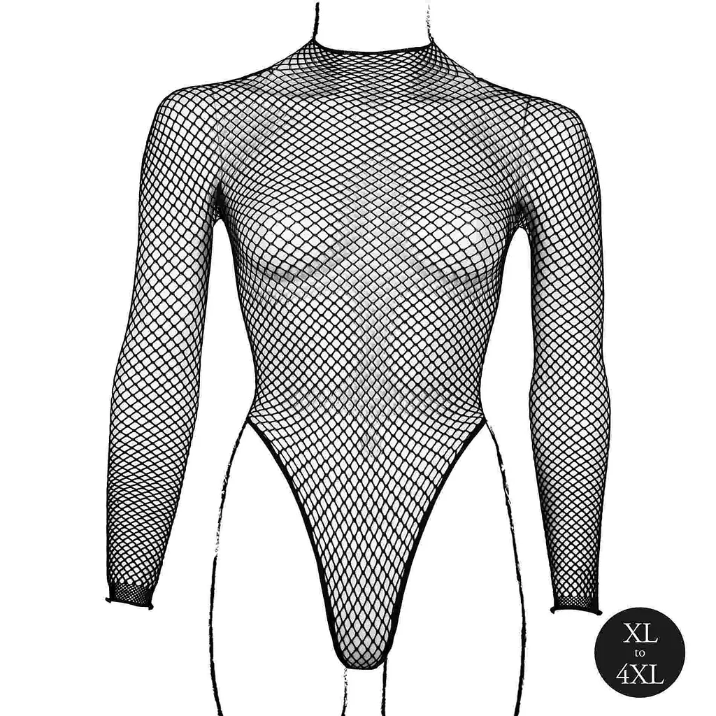Боді з рукавом Le Désir With Fishnet Structure, Plus Size (чорний) - фото 7