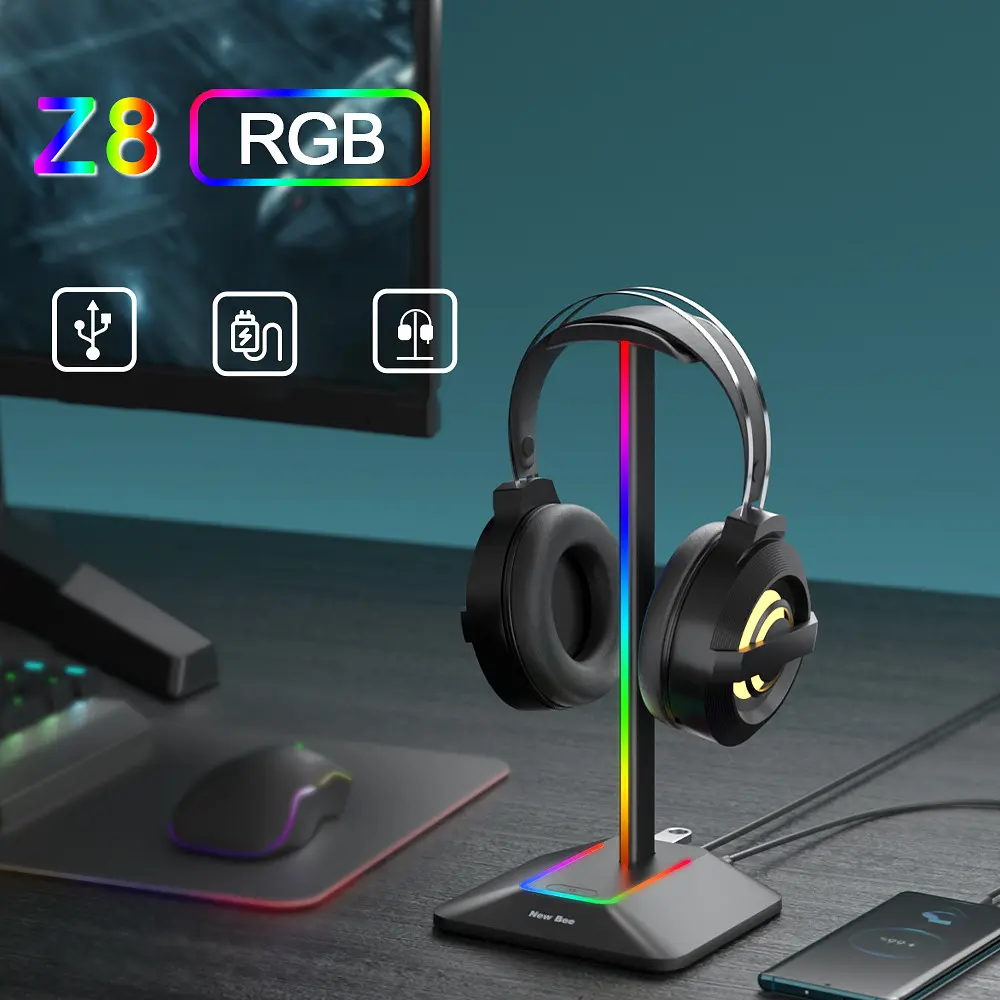 Підставка для навушників органайзер гарнітури з RGB-підсвічуванням та 2 портами USB New Bee NB-Z8 - фото 13