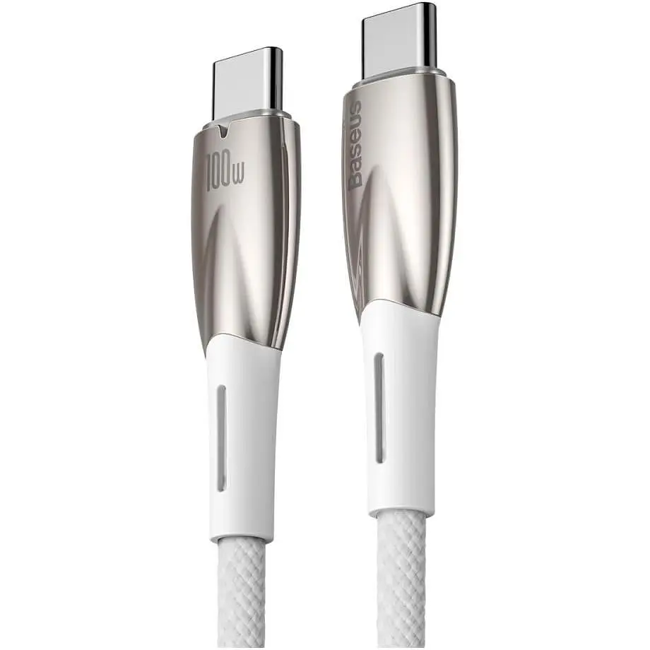 Кабель Baseus USB Type-C Glimmer Series Power Delivery Type-C to Type-C 100W 1m White (CADH000702) - фото 3