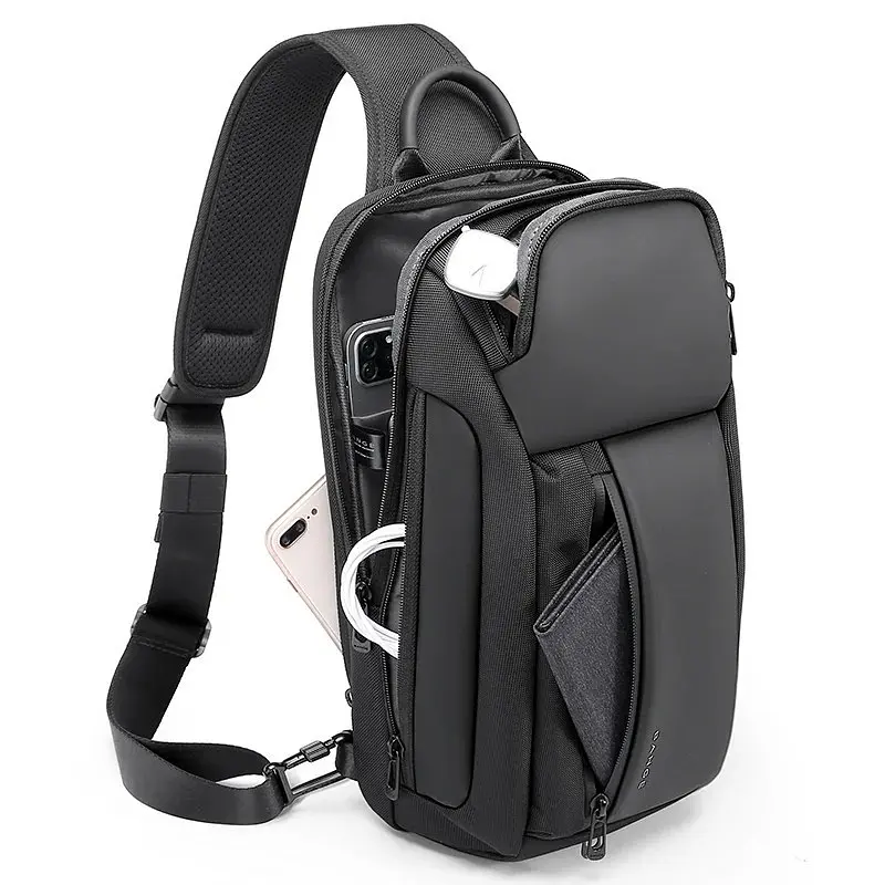 Однолямковий рюкзак через плече Bange BG-7566 7л Сумка-слінг з USB-роз'ємом Black (19367) - фото 3