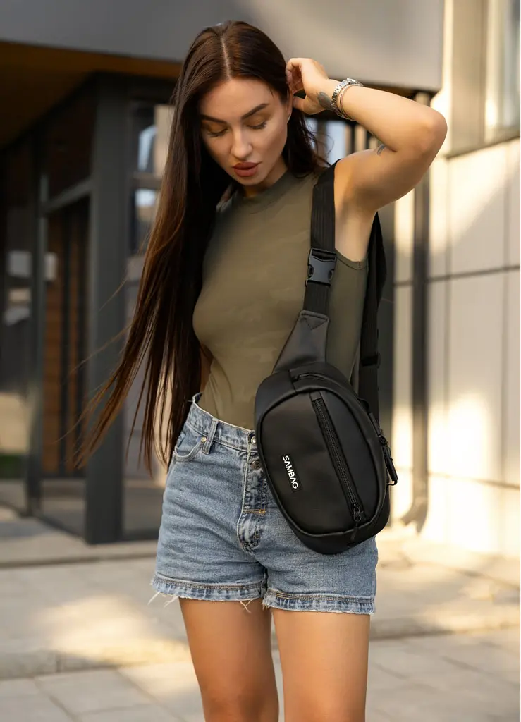 Сумка через плече жіноча бананка Sambag Flex чорна 30 × 17 × 10 см (85351001) - фото 3