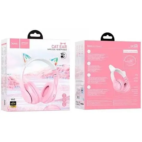 Наушники беспроводные Hoco Cat Ears BT Headphones W42 с ушками бело-розовые - фото 2
