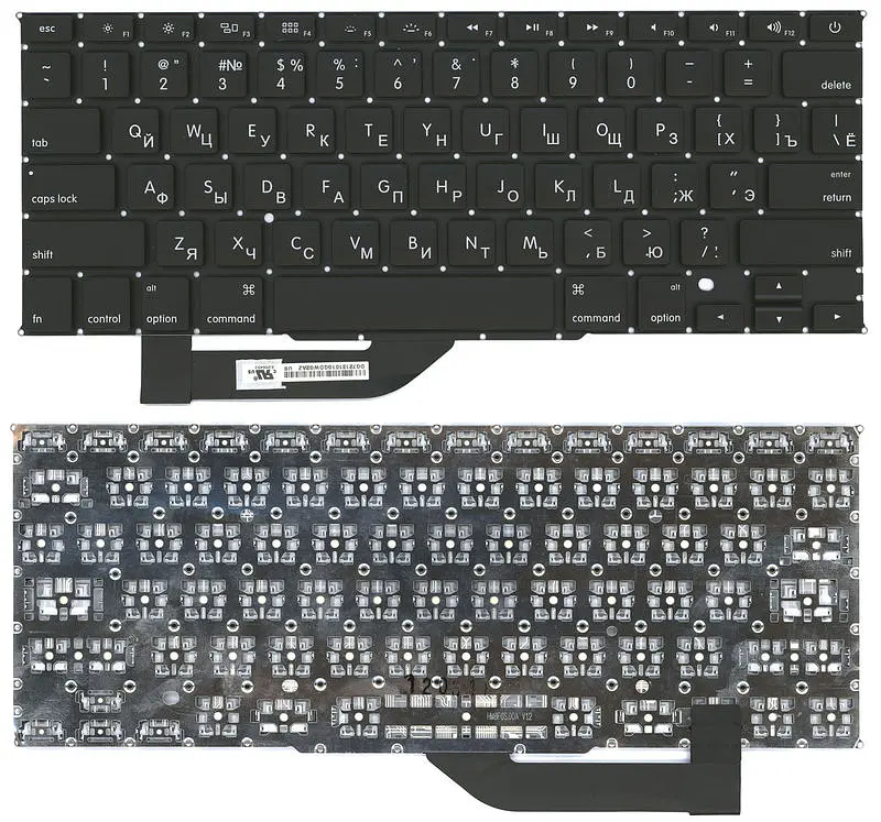 Клавіатура для ноутбука Apple MacBook Pro A1398 (2012, 2013, 2014, 2015) з підсвічуванням (Light) Black, (No Frame), RU (горизонтальний ентер) - фото 3