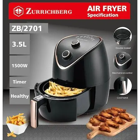 Універсальна електрична безоливна фритюрниця для дому Zurrichberg ZBP-2702 1500W зі знімною чашею - фото 3