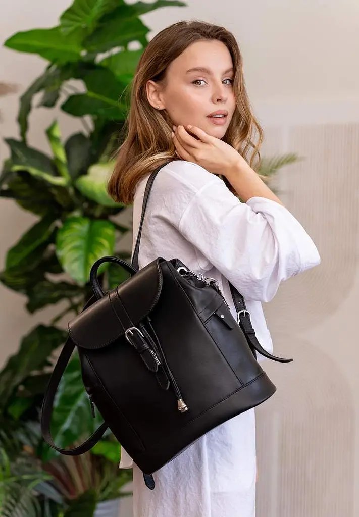 Кожаный женский рюкзак Олсен черный краст - фото 10