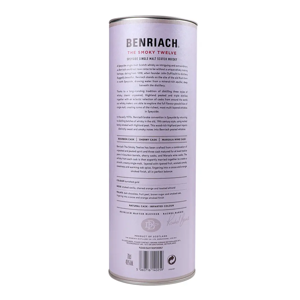 Виски BenRiach The Smoky Twelve 12yo Single Malt Scotch Whisky, в тубусе, 46%, 0,7 л (Q0333) - фото 4