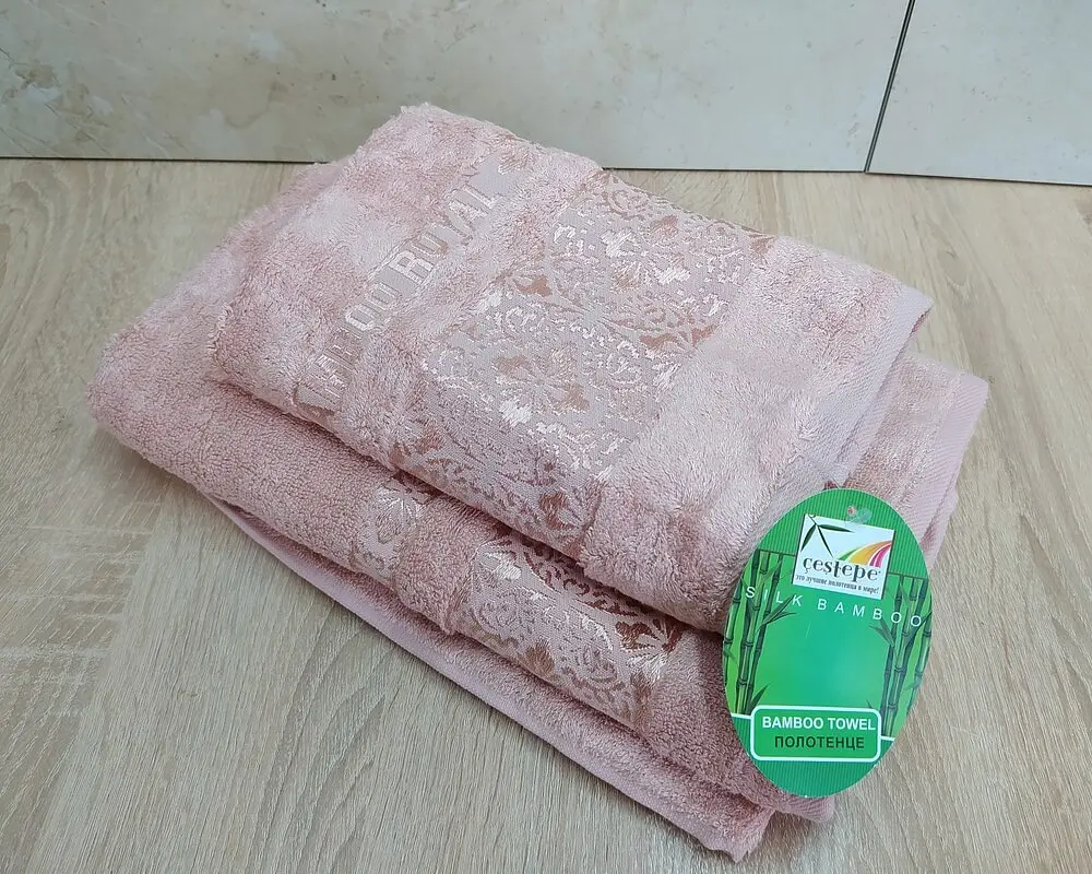 Набір турецьких бамбукових махрових рушників Cestepe 50х90+70х140 Bamboo Royal somon - фото 3