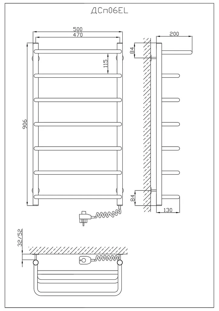 Електрична рушникосушарка Kosser Скоба с полкой 900x500/7 ER рег. ДСп06ЕR, Хром, Праве - фото 5