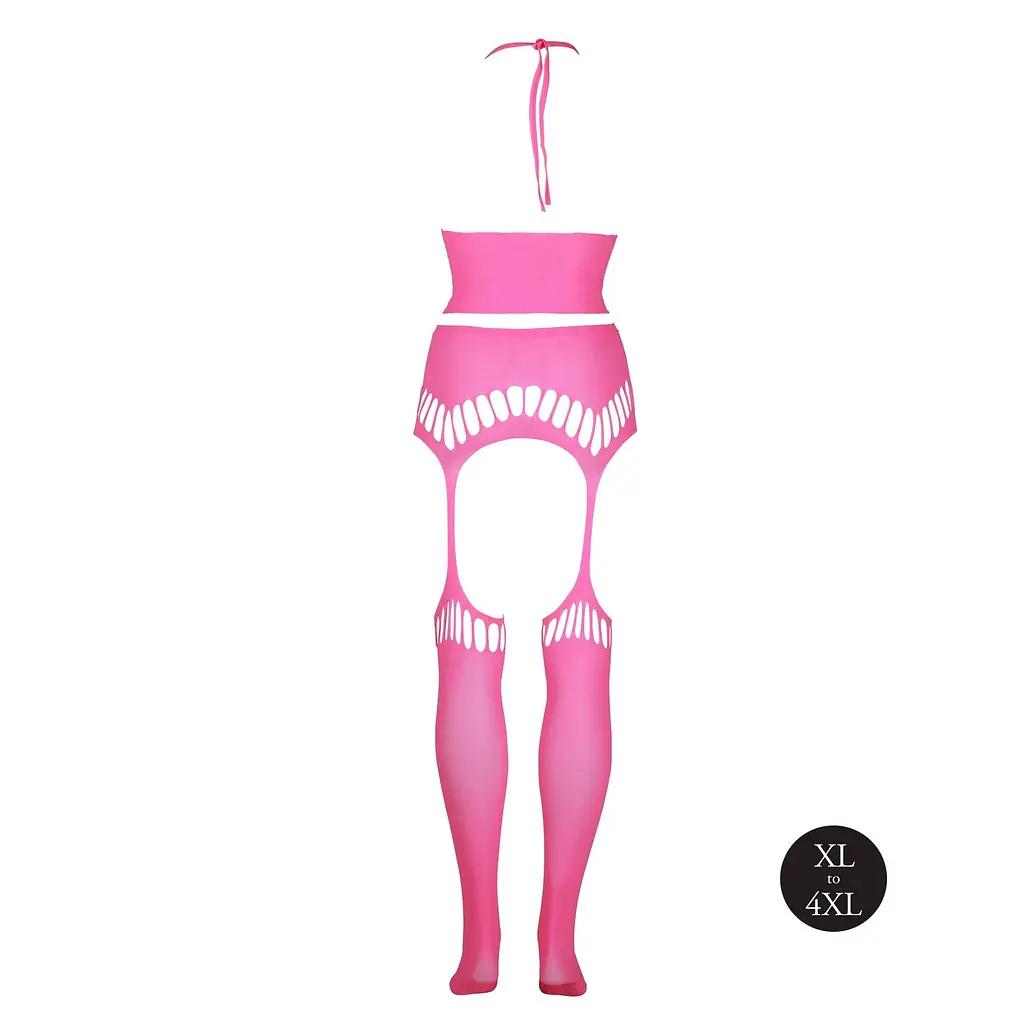 Комплект білизни Ouch! Two Piece with Crop Top and Stockings, XL/XXXXL (рожевий) - фото 5