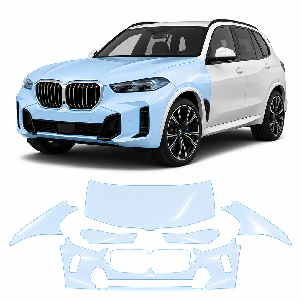 Антигравійна захисна бронеплівка за лекалами для BMW X5 G05 facelift 2023- передня частина авто (капот бампер фари крила)