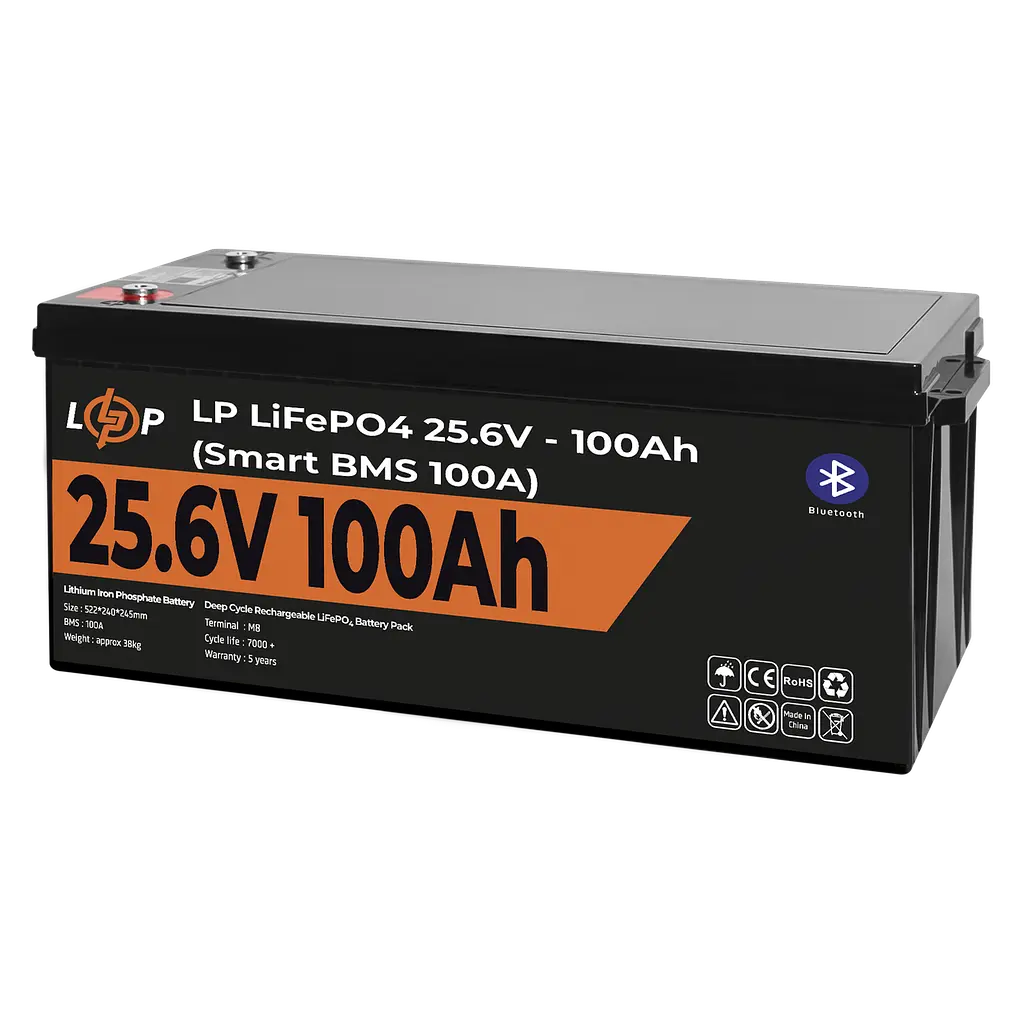 Акумулятор LP LiFePO4 24V (25,6V) - 100 Ah (2560Wh) (Smart BMS 100А) з BT пластик - фото 3