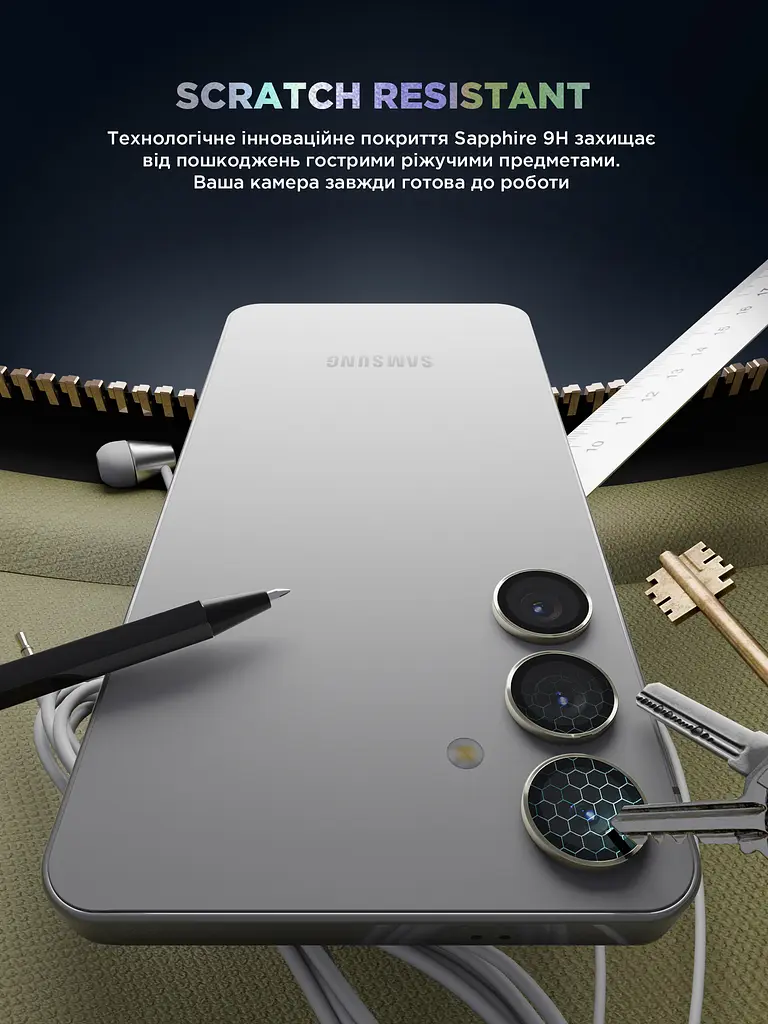 Захисне скло для камери Samsung Galaxy S24 Plus 5G (SM-S926), Supreme BI, жовтий колір, з рамкою, глянцеве скло для захисту лінз, протиударне, прозоре, з клейовим шаром по контуру, не впливає на якість фото, ArmorStandart (ARM76613) - фото 5