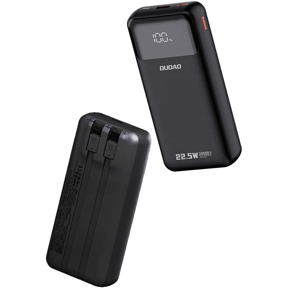 Універсальна мобільна батарея Dudao 20000mAh K15 Pro 22,5W PD USB-A,USB-C In/Out,with built-in USB-C/Lightning cables Чорний - фото 2