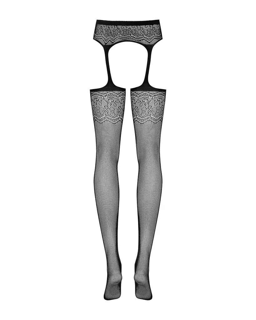 Сітчасті панчохи-стокінги з квітковим малюнком Obsessive Garter stockings S207 S/M/L,чорні - фото 6