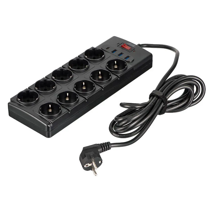Сетевой фильтр-удлинитель 2E SP-10M-3USB-BK 3м, 10xТипF, 16A, 3xUSB-A, 1xUSB-C - фото 2