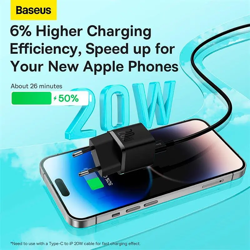 Блокировка быстрой зарядки адаптер питания Baseus GaN5 Fast Charger (mini) OS 1 USB-C 20 W черный - фото 9