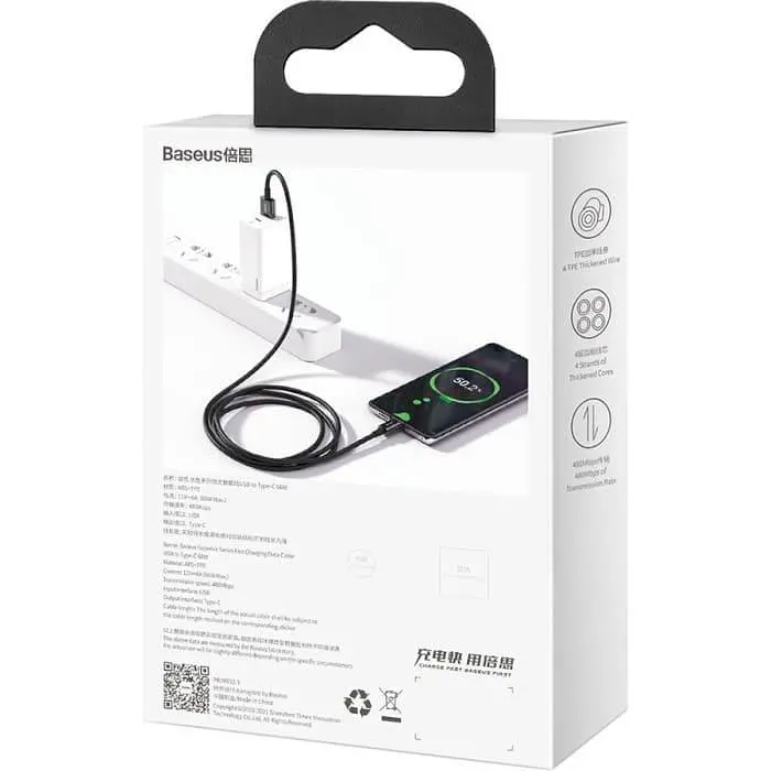 Кабель Baseus USB2.0AM-Type-C M, 2 м,(20V/3A), (66W) Superior Series Чорний (CATYS-A01) - фото 4