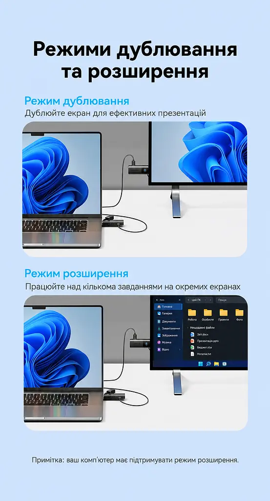 Бездротовий HDMI-комплект Vention 1 передавач TX і 1 приймач RX HDMI-вихід джерела → HDMI-вхід дисплея 1080p 60 Гц до 50 м за прямої видимості 5 ГГц RX потребує USB-C 5 В 2 А TX потребує додаткового USB-C 5 В 2 А за недостатнього живлення від HDMI дублювання/розширення за підтримки ПК синхронізація аудіо й відео без Wi-Fi-мережі та драйверів кнопка TX для від’єднання/повторного підключення у комплекті 2 кабелі USB-A ↔ USB-C по 0,5 м чорний (ADKB0) - фото 6