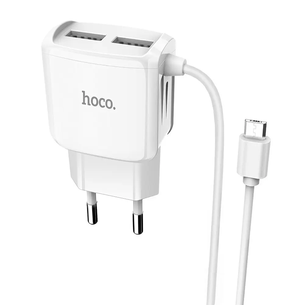 Мережевий зарядний пристрій Hoco C59A 2 USB білий з кабелем MicroUSB - фото 4