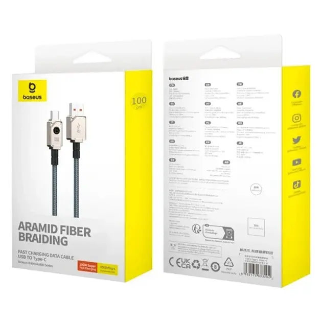 Кабель Baseus Unbreakable Series Fast Charging Data Cable USB to Type-C 100W 2m P10355801221-01 White - фото 6