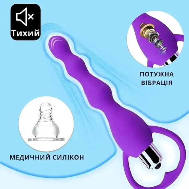 Анальна пробка I’MCUM HeartBeads Силіконова 10 режимів вібраціїї Фіолетова (IM-KGS216) - фото 3
