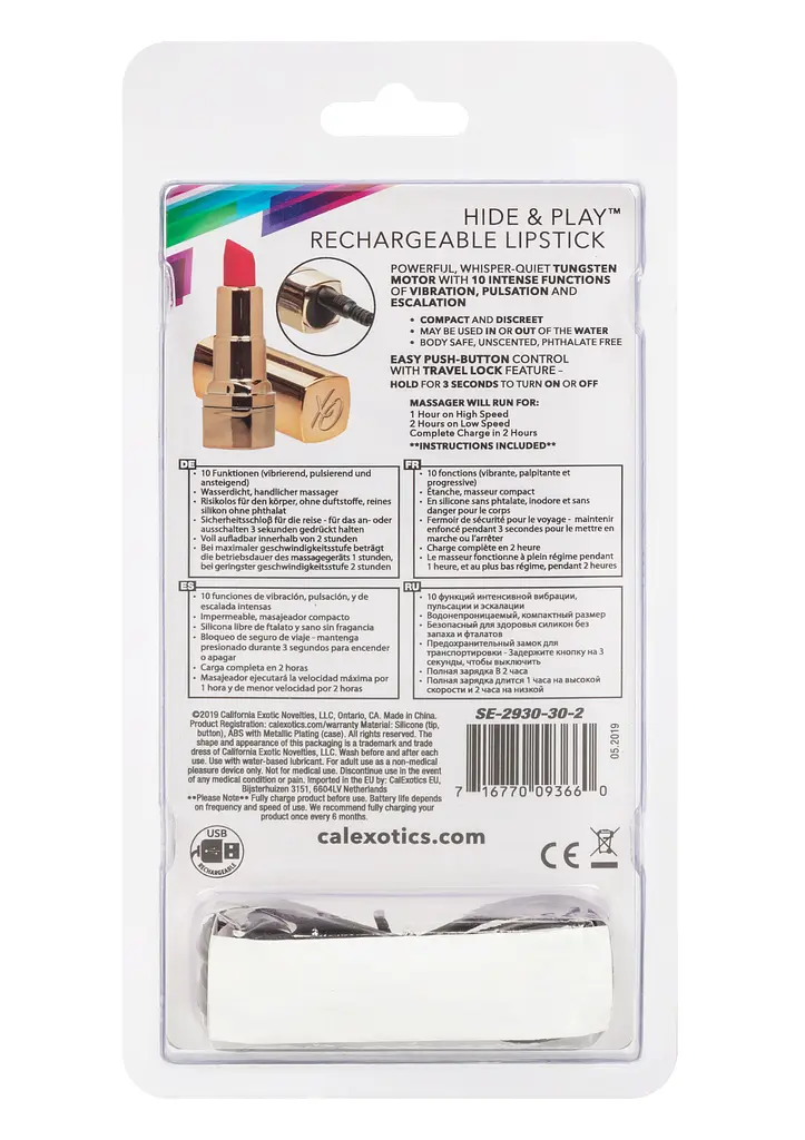 Вибратор для клитора CalExotics Hide & Play Lipstick Recharge 7.5 см красный - фото 9