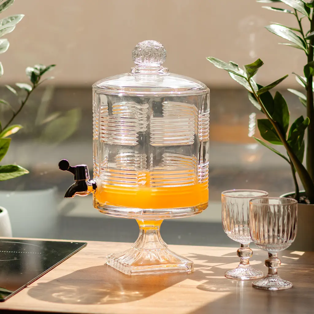 Лимонадница с краном на подставке стеклянная 4.5 л 39 см Прозрачный Yiwu HP-19-2 - фото 3