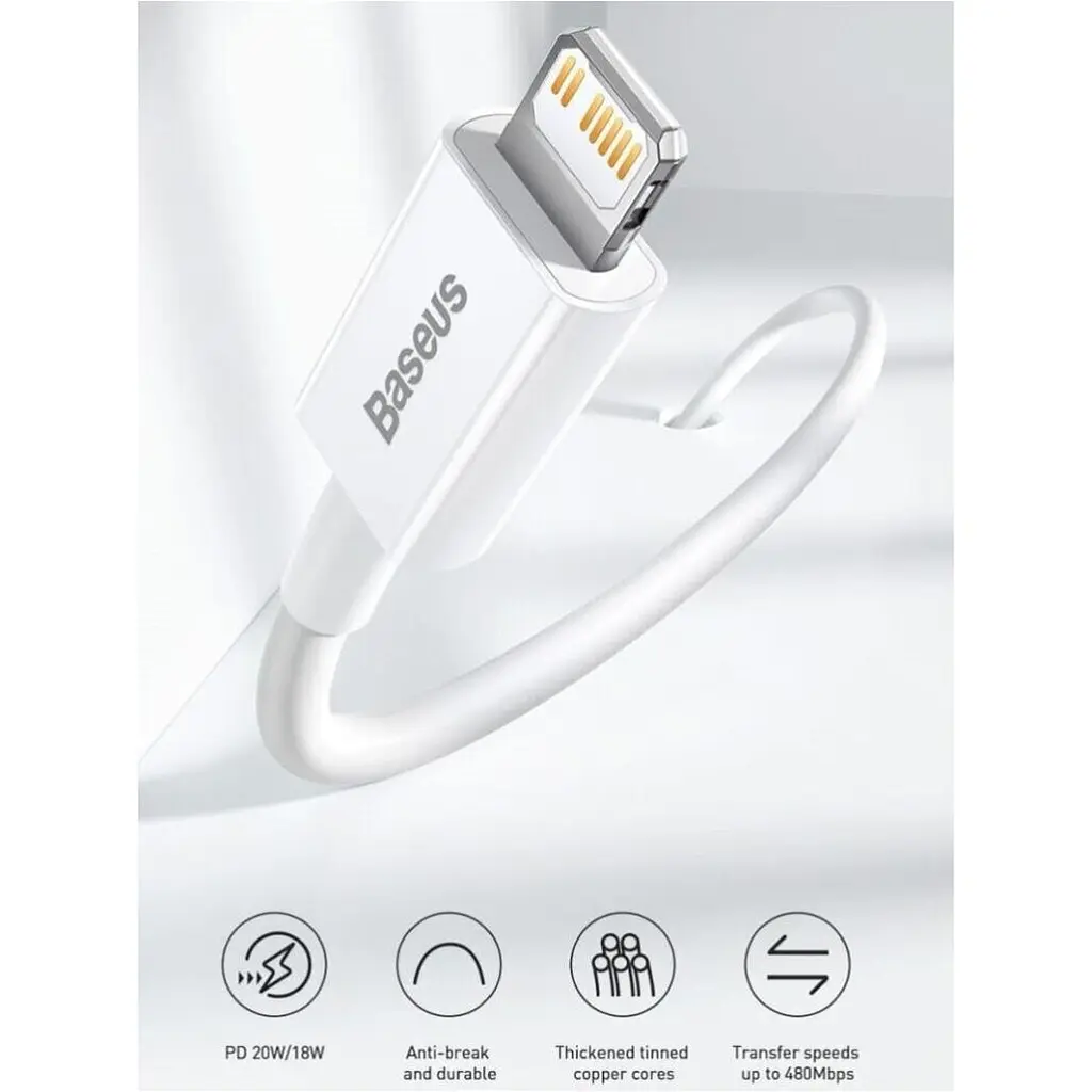 Кабель Baseus Superior Series USB-C to Lightning 20W 0.25m White (CATLYS-02) [111359] - фото 7
