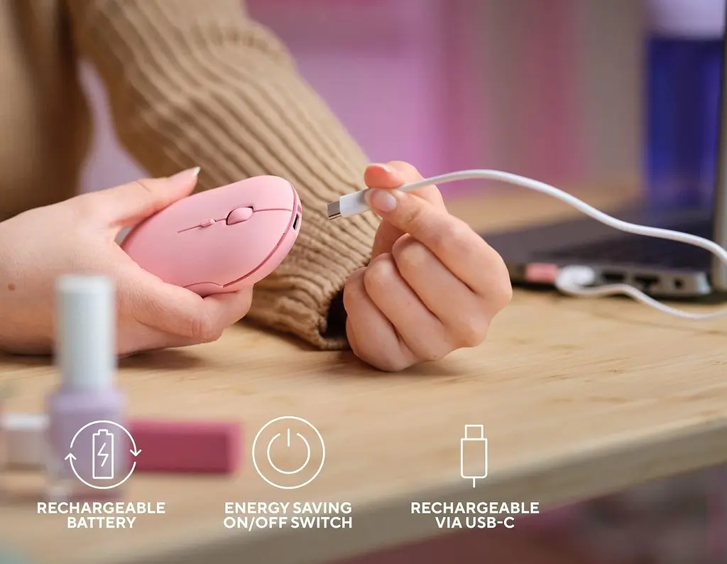 Мышь Trust Puck Rechargeable Wireless Ultra-Thin Silent Pink (24125) [93106] - фото 7