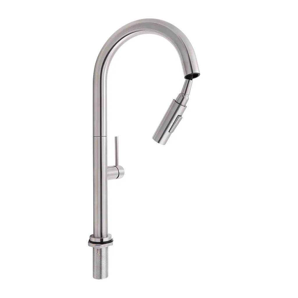 Змішувач для кухні Qtap Lenicka з висувним виливом QTLEN9138103UN Brushed Nickel PVD, Никель - фото 3