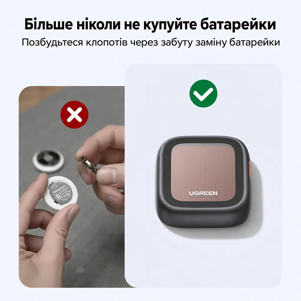 Bluetooth-трекер для пошуку речей UGREEN Finder Pro CM913 AirTag для Apple Find My для iPhone та iPad без підтримки Android із сонячним підзаряджанням зі звуковим пошуком 110 дБ із захистом від води IP68 зі сповіщеннями про залишену річ зі спільним доступом з режимом втрати з попередженнями про небажане відстеження з доступом із Mac або Apple Watch після прив’язування чорний із коричневою вставкою (75324) - фото 12