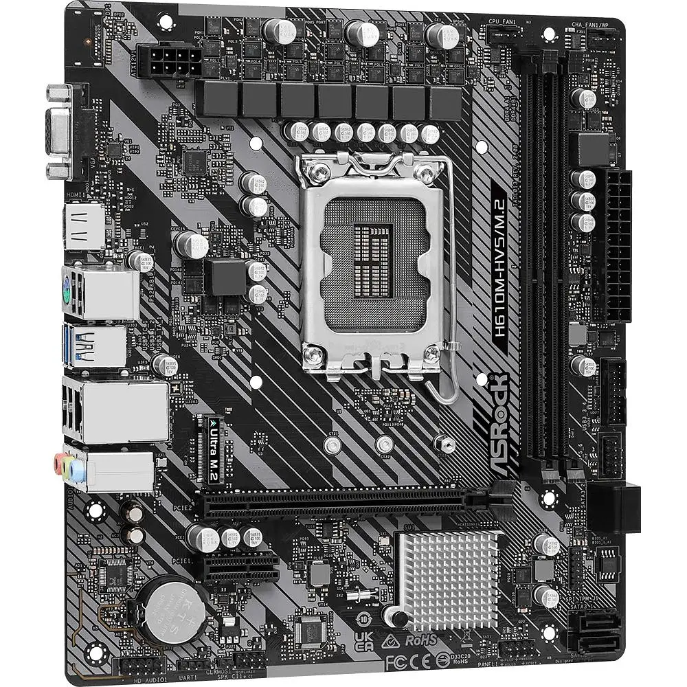 Материнська плата ASRock H610M-HVS/M.2 R2.0 (1700/H610, 2xDDR4, 1xPCIex16, HDMI/VGA, 4xSATAІІІ, M.2, GLan, 7.1ch, mATX) - фото 2
