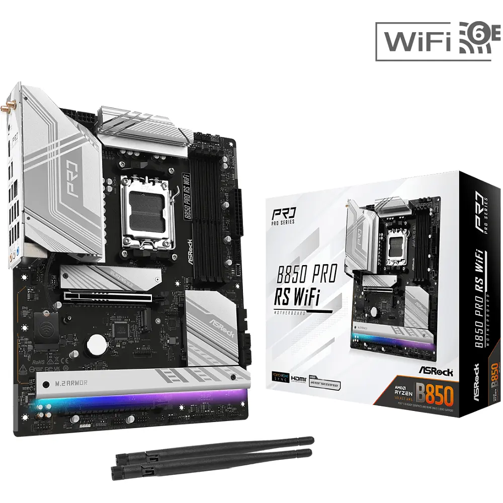 Материнская плата ASRock B850 Pro RS WiFi (AM5/B850, 4*DDR5, 2xPCIe x16, HDMI/DP, 4xSATA III, 4xM.2, 2.5G LAN, ATX) - фото 5