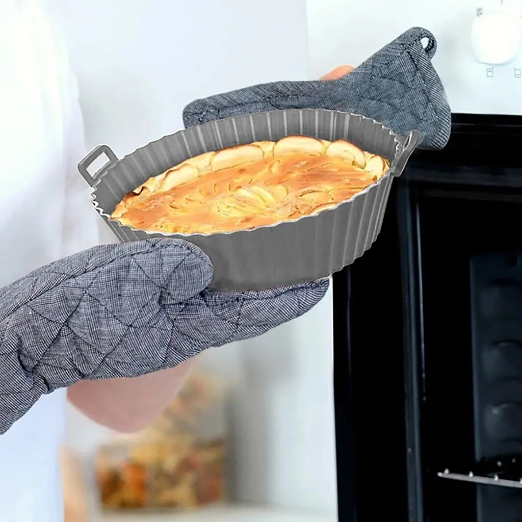 Набор из 3 круглых силиконовых форм для аэрогриля, духовки и мультипечи с высокими бортиками 6 см, 20×20 см Серый 88344 - фото 6