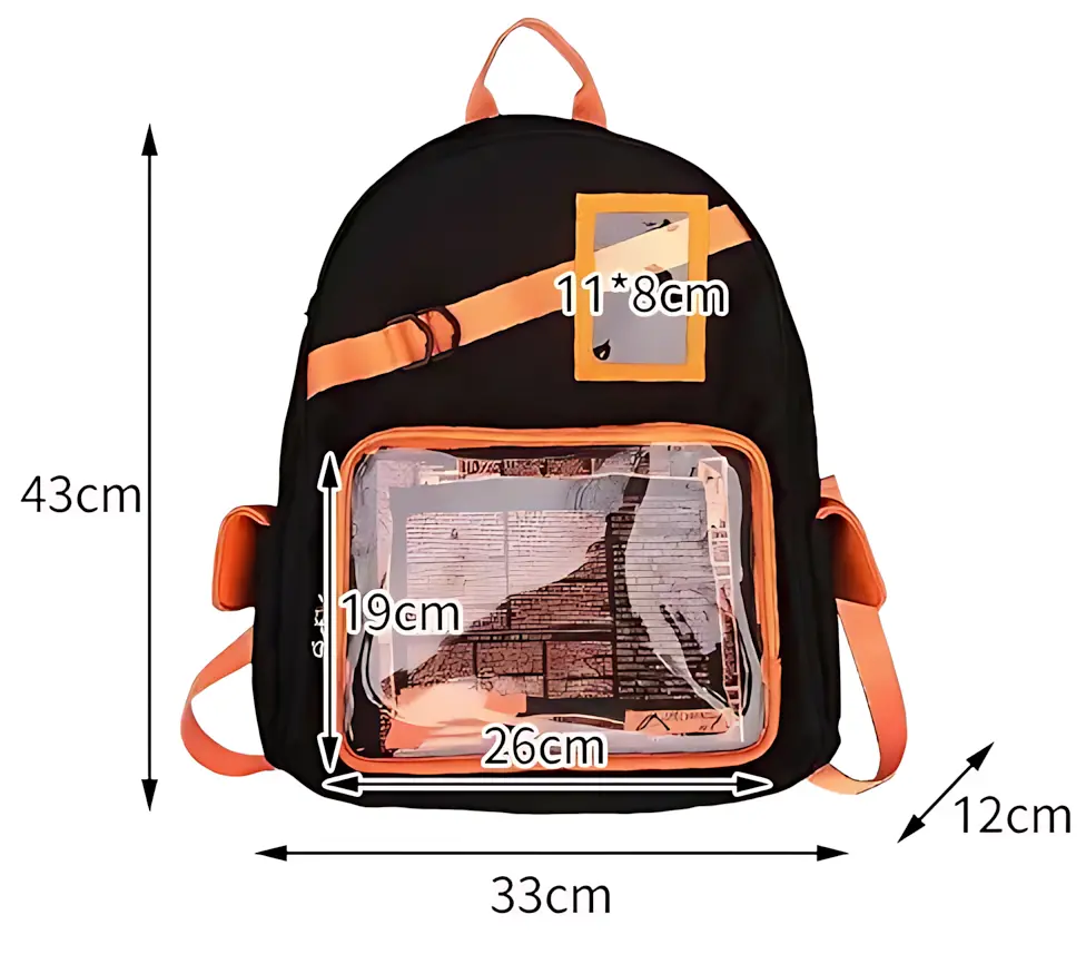 Рюкзак стильный оранжевый с прозрачными отсеками Stylish Backpack Orange 43x33 - фото 3