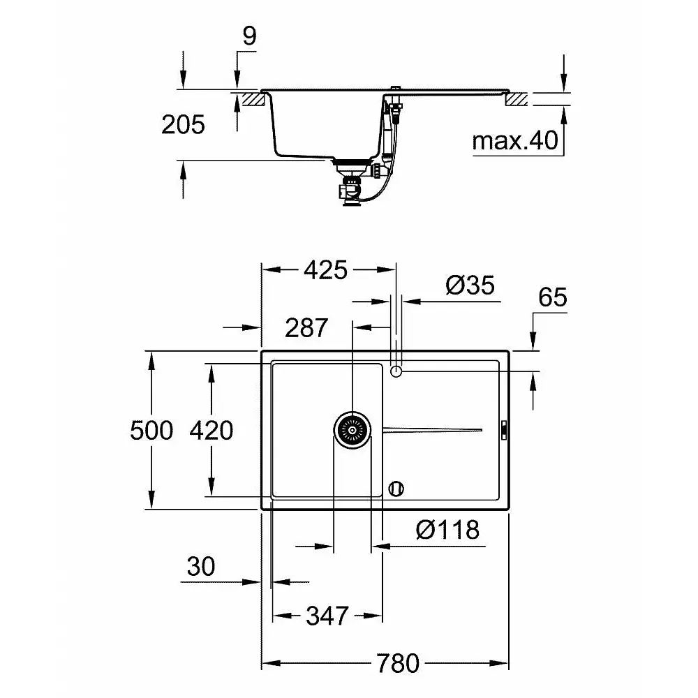 Кухонна мийка Grohe Sink K400 31639AP0, Чорний - фото 2